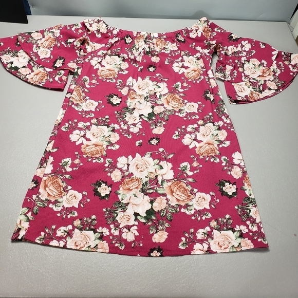 3/$15 xhilaration pink flower off the shoulder summer dress women's size small - Picture 1 of 9